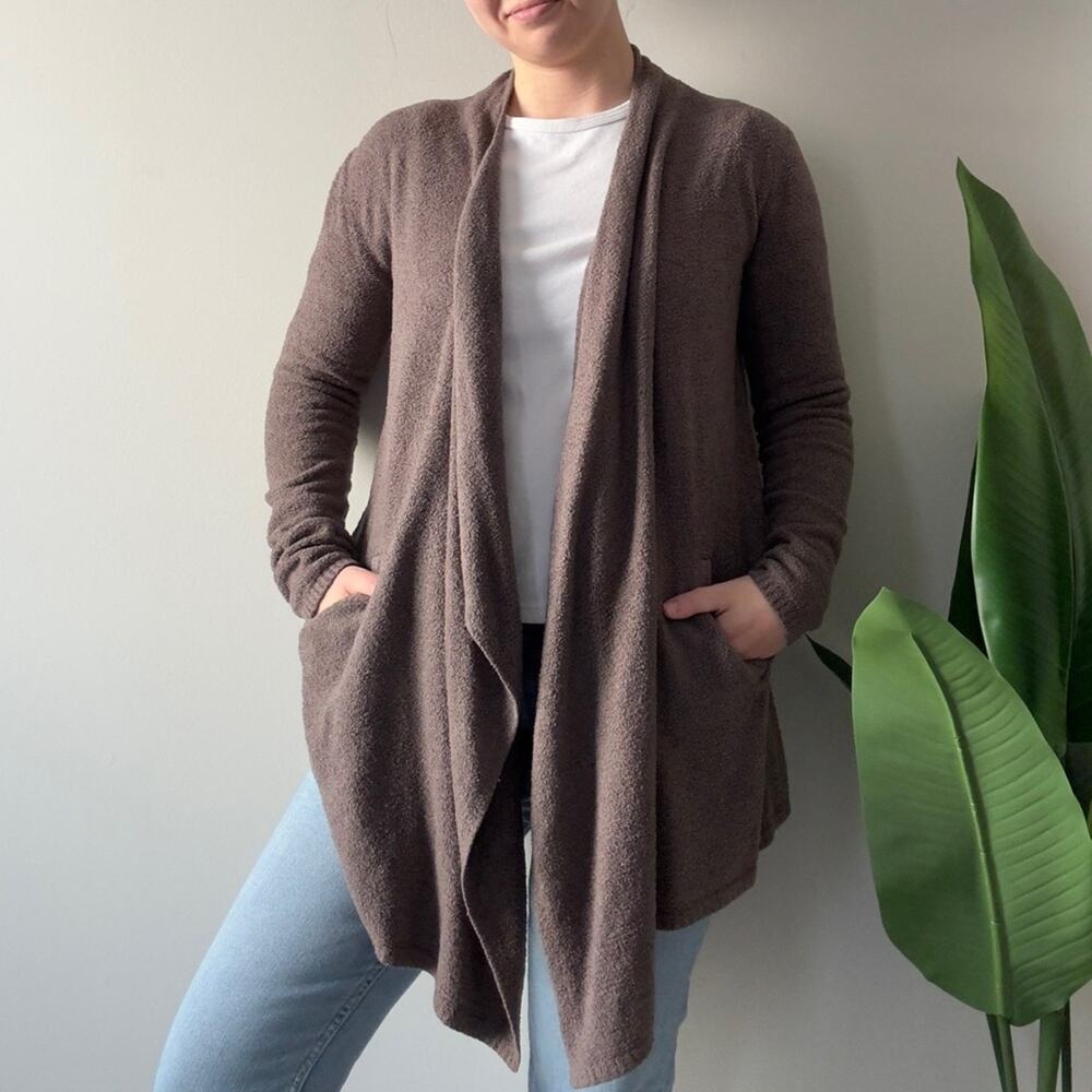 Barefoot Dreams Cozy Brown Open-Front Cardigan Long Sleeve Pockets Soft Winter S